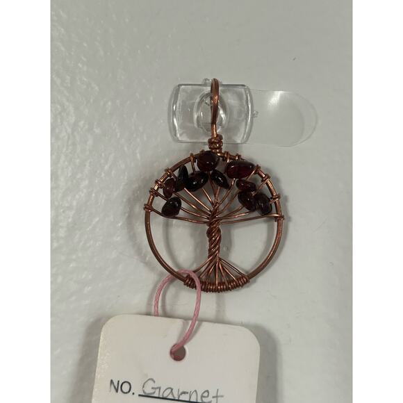 Handmade Copper and Serpentine Crystal Tree of life 3.5x2” Wall Decor - Picture 1 of 5